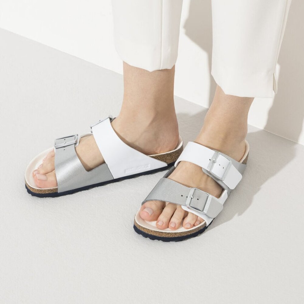 Birkinstock- Arizona Split White Silver Slip On Shoes Sandals Size Women 7- 7.5